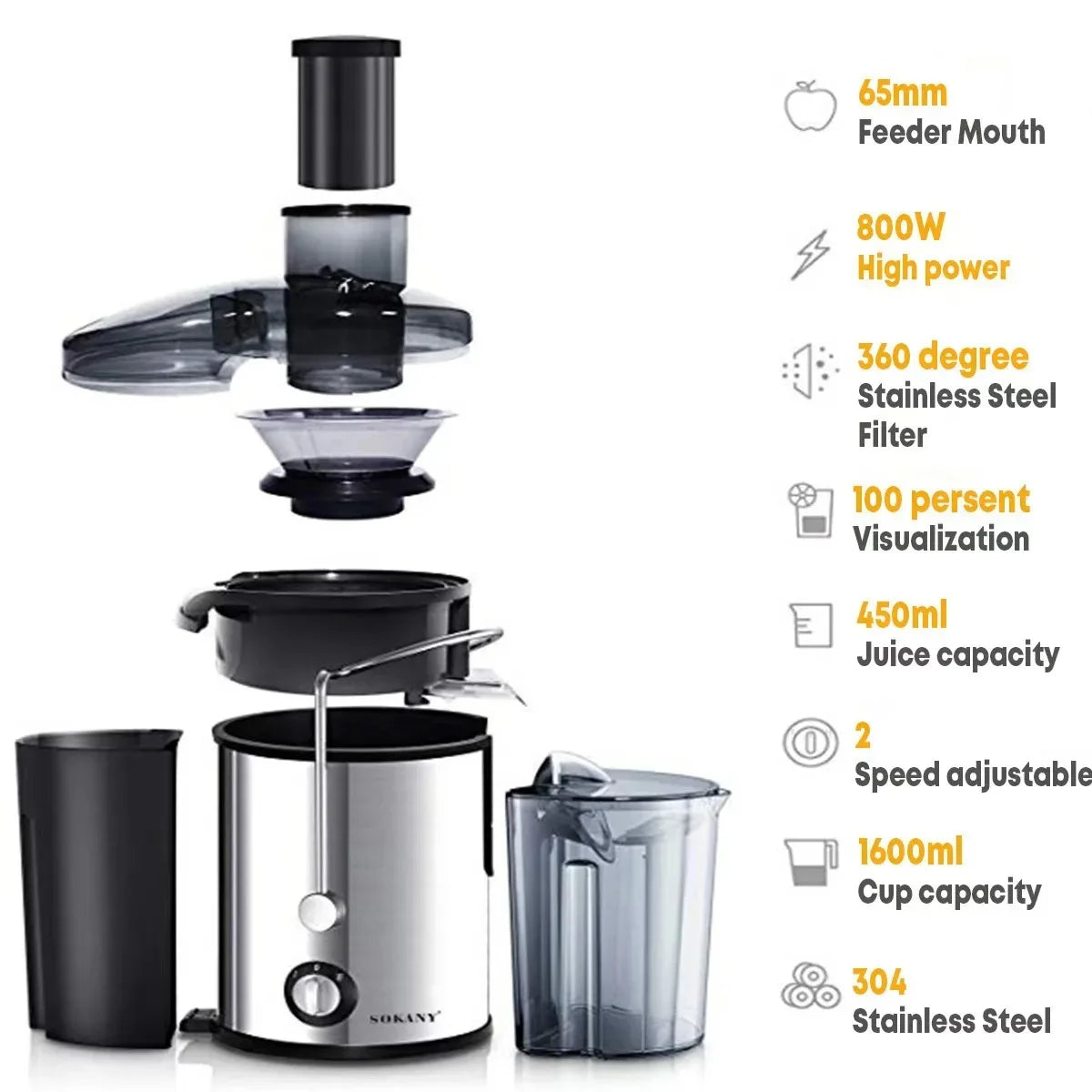Mixora 800W Dual-Speed Juicer